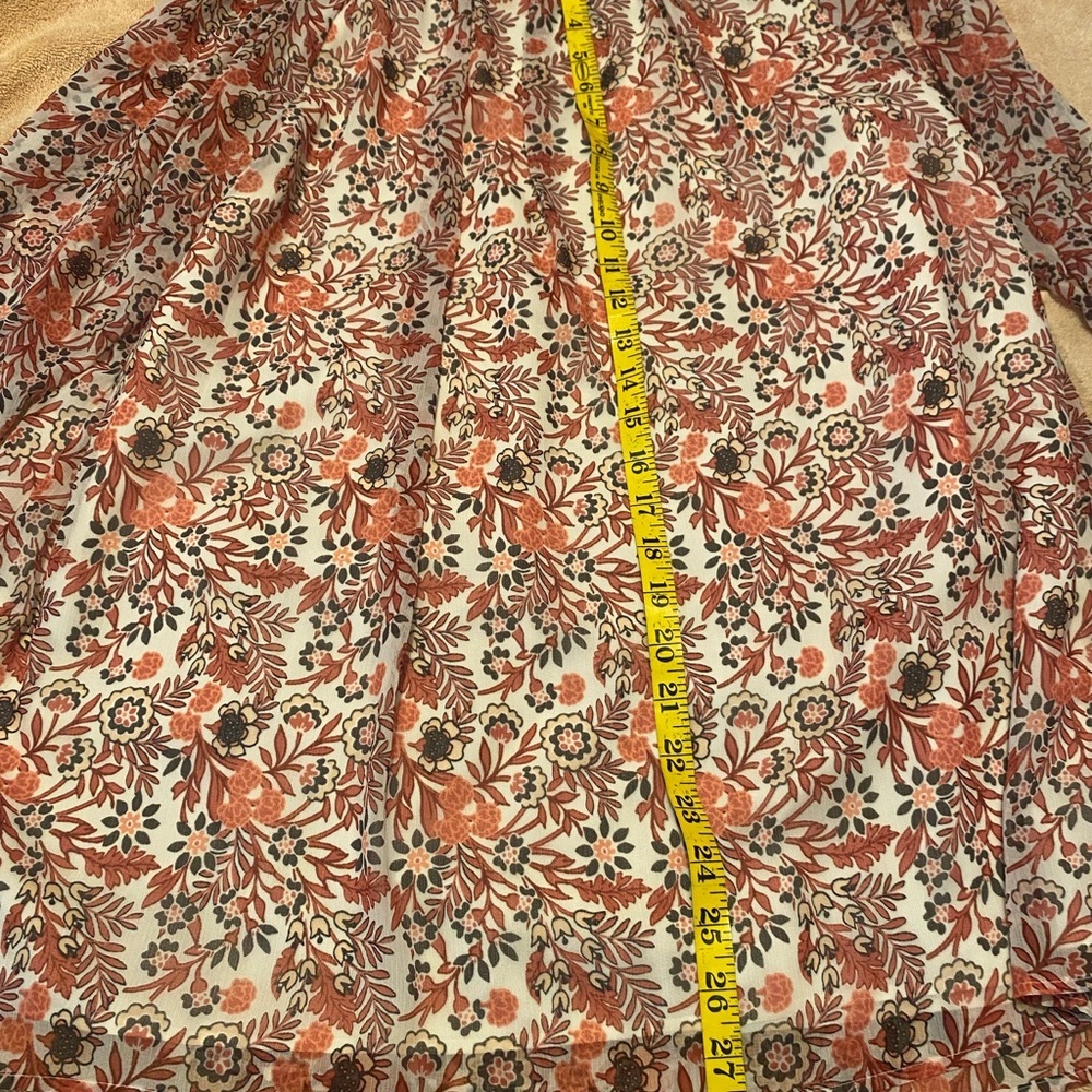 Lightweight chiffon-like peach/pink beige brown Women's almost tunic length top - Picture 8 of 10